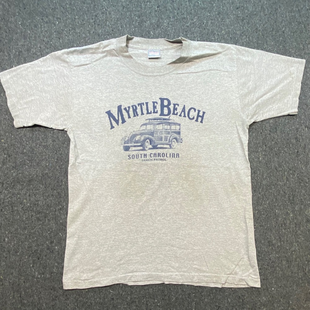 All Sport Myrtle Beach T Shirt L/44 Mens Gray Graphic Woody‎ Wagon Beach Patrol